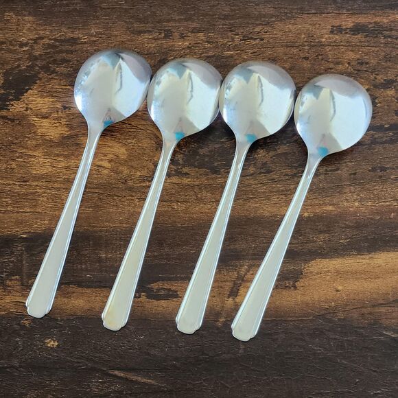 Oneida ELAINE Round Soup Spoon Set 4 Flatware Silverware Plate Cutlery Vintage - Picture 3 of 6